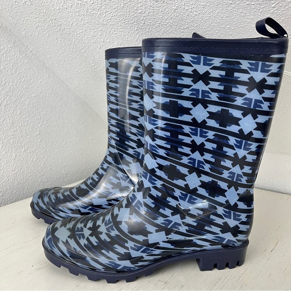 Capelli blue western design mid calf rain boot size 8